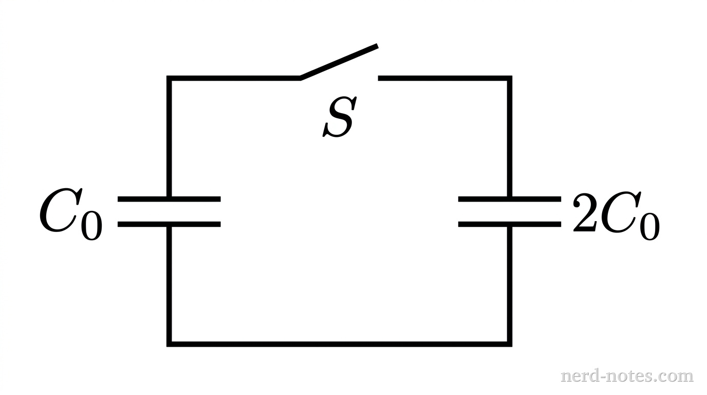 Capacitor \(C_0\) and uncharged capacitor \(2C_0\) before closing switch \(S\).