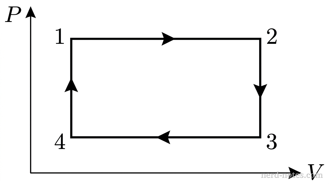 Pressure as a function of volume for the four-step cyclic process.