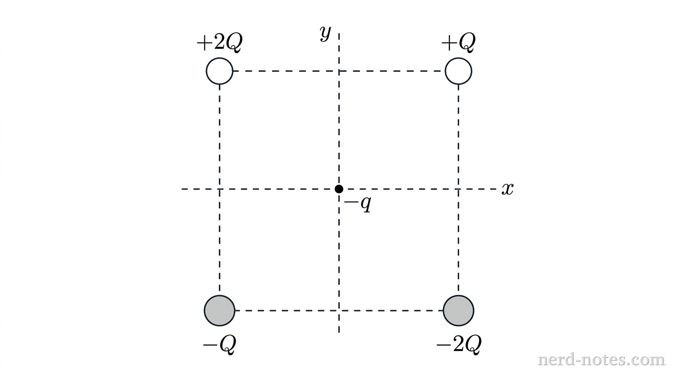 Configuration of fixed corner charges and central charge -q.