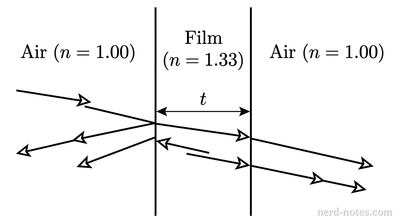 Light incident on a thin film suspended in air.