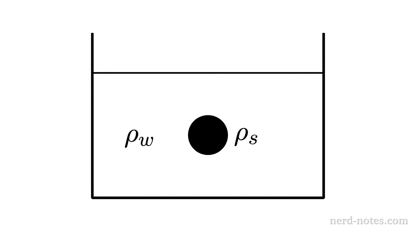 A solid sphere completely submerged in a container of water.