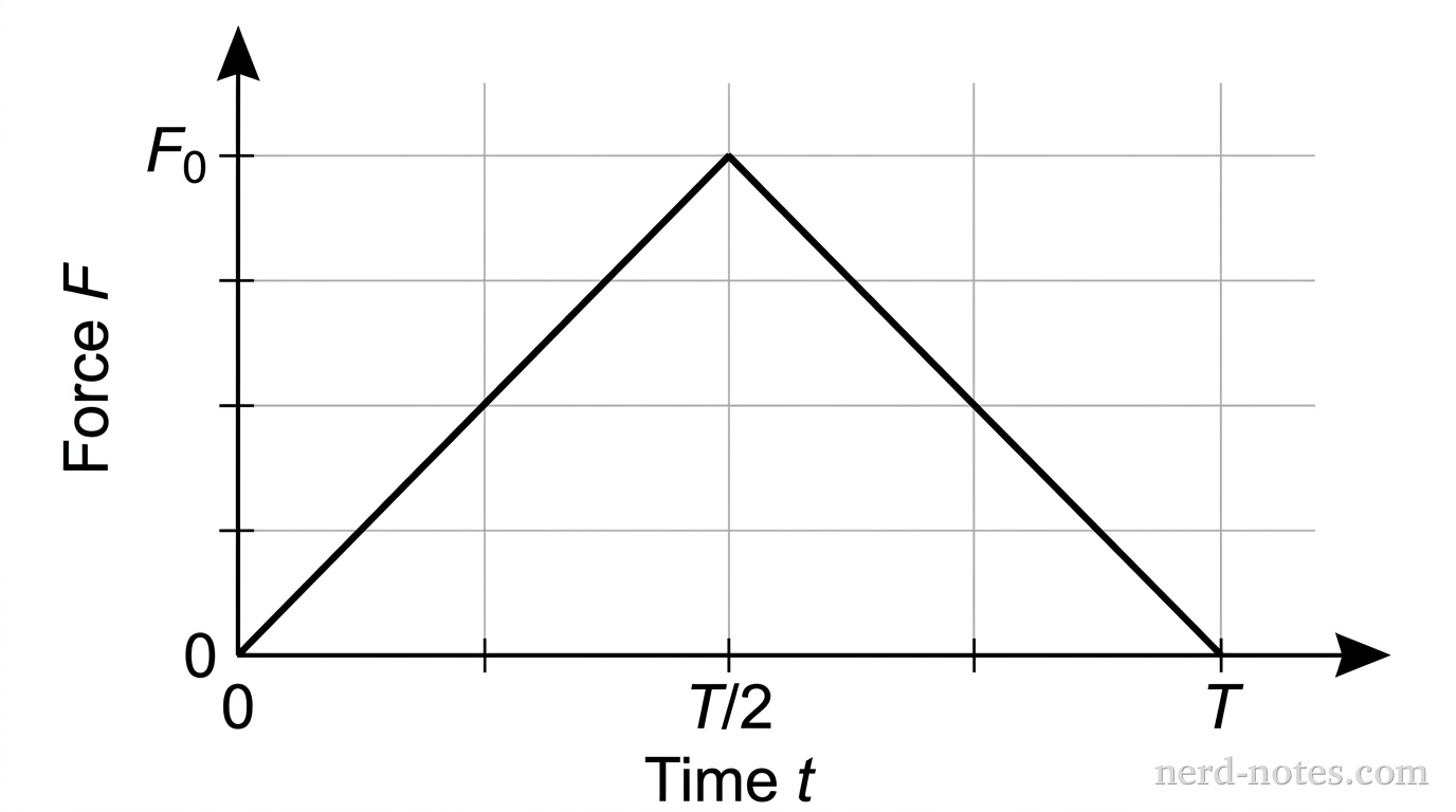 The applied horizontal force F as a function of time t.
