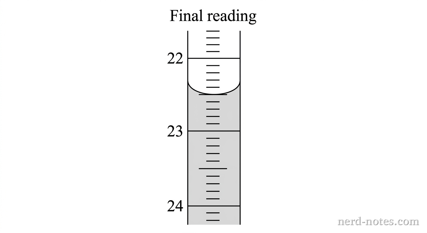 Final buret volume reading at the equivalence point.