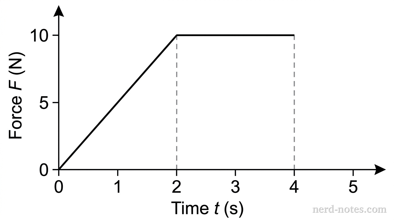 Graph of applied force F as a function of time t.