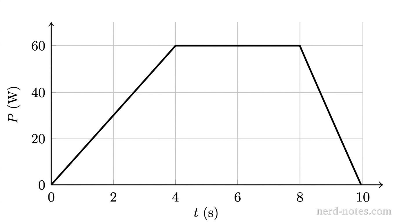 Power delivered by the motor as a function of time.